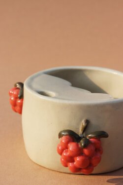 Alternative view of raspberry travel cup