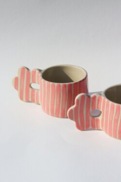 flower handle mug - pink stripes